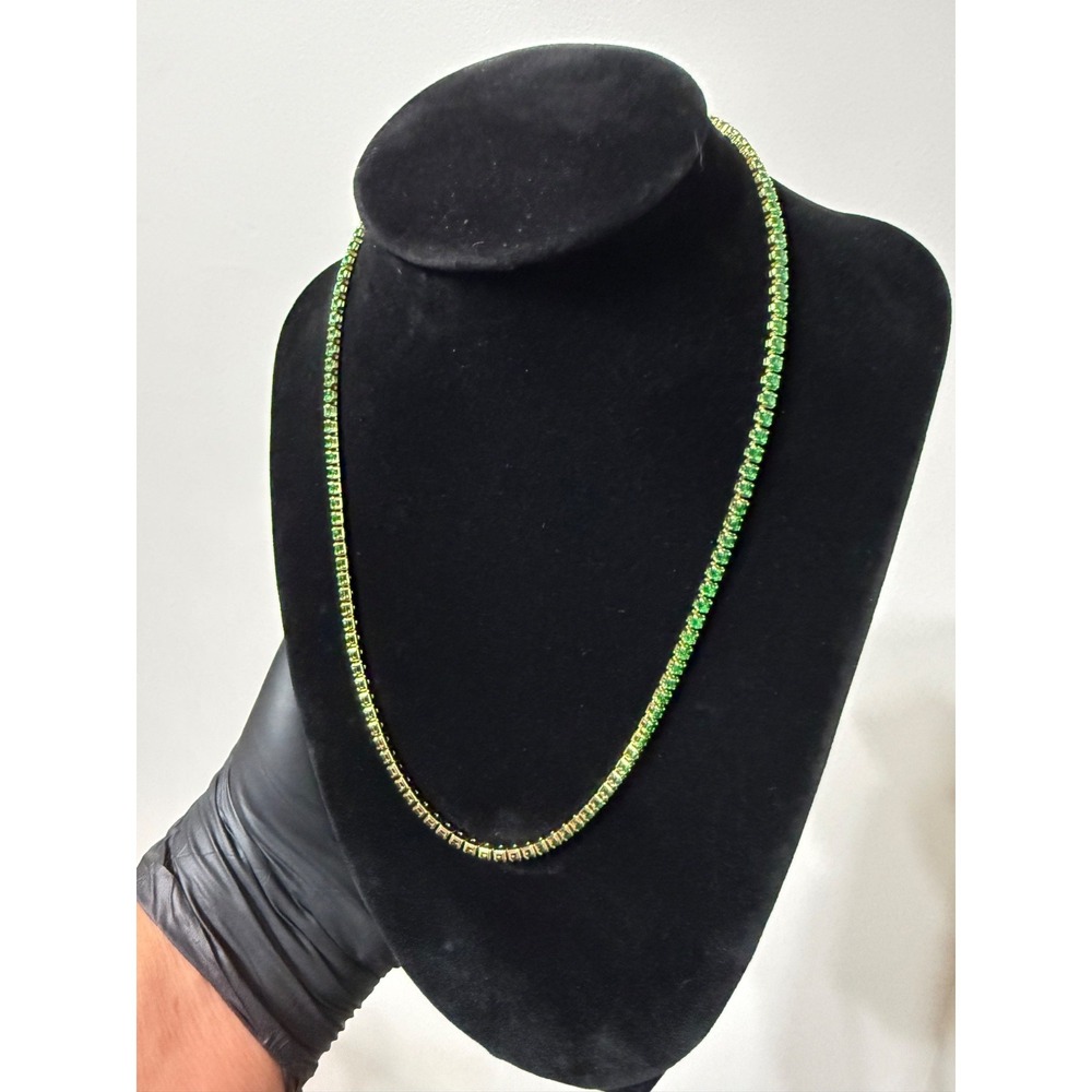 tennis necklace green zirconia vvscz gold color over stainles 17.5 inch 3mm